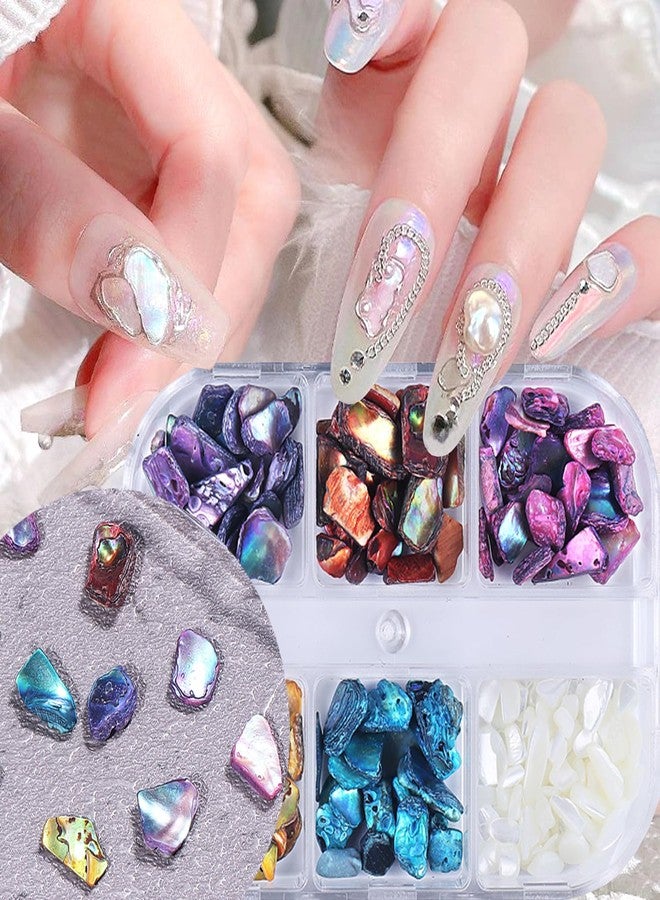 BSBTBZ 6Grids Colorful Abalone Seashell Stone Nail Art Charms 3D Irregular Shell Stone Nail Charms for Acrylic Nails Abalone Shell Texture Design Nail Art Jewelry for Women DIY Manicure Crafts Decor Supplies - Image 2